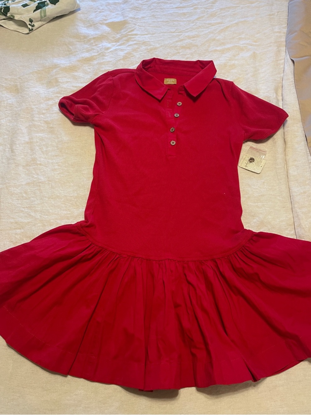 Free People Cherry Red Ribbed Polo dress with Button Placket